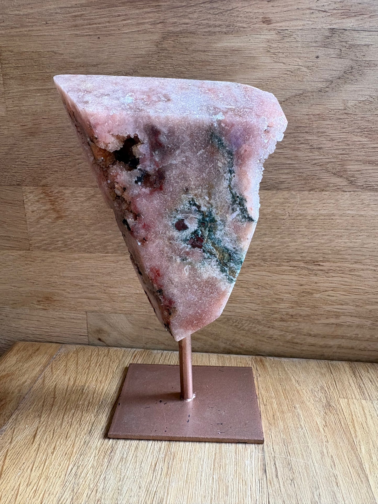 Pink amethyst on stand