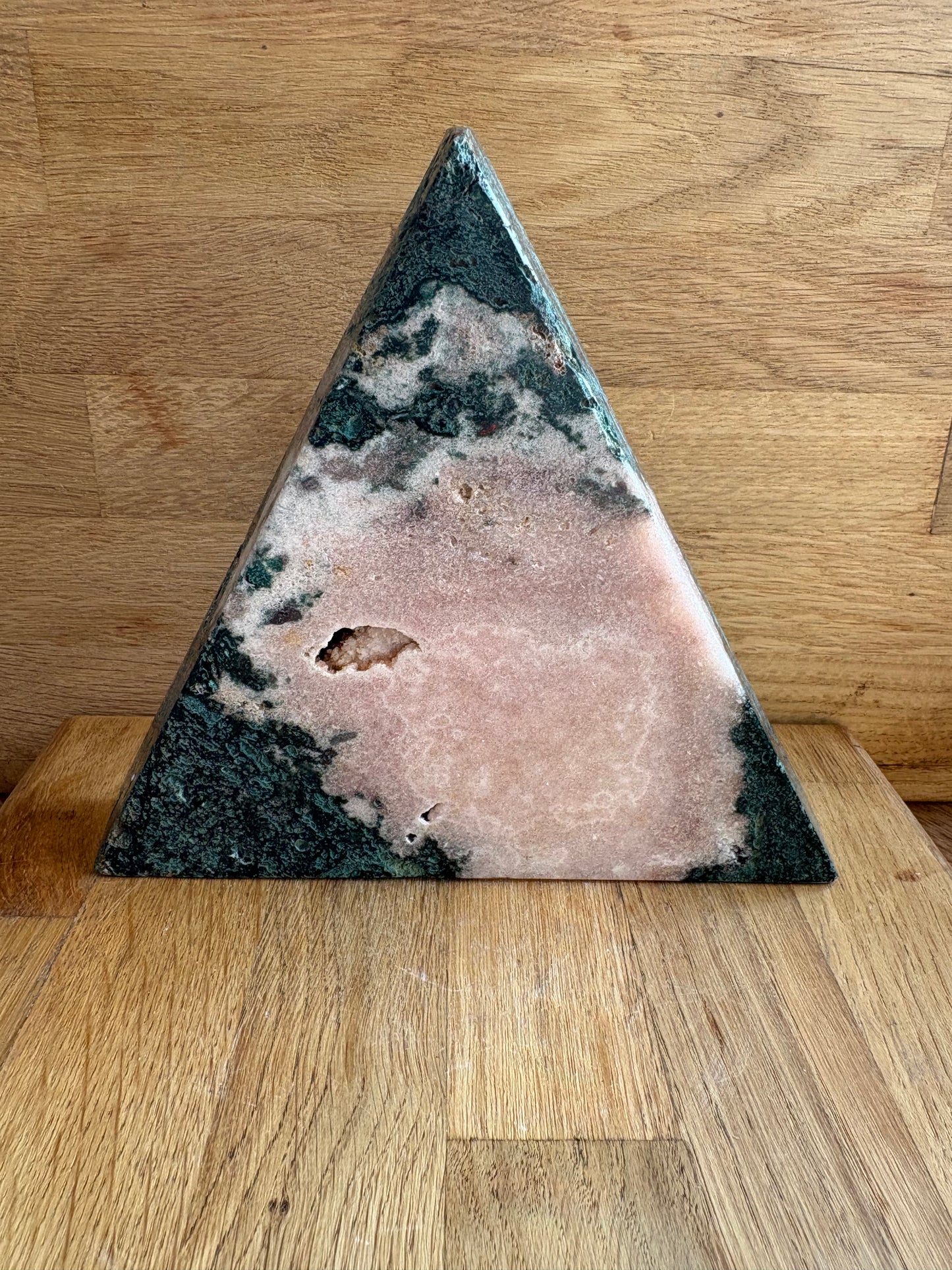 Pink amethyst & moss agate triangle