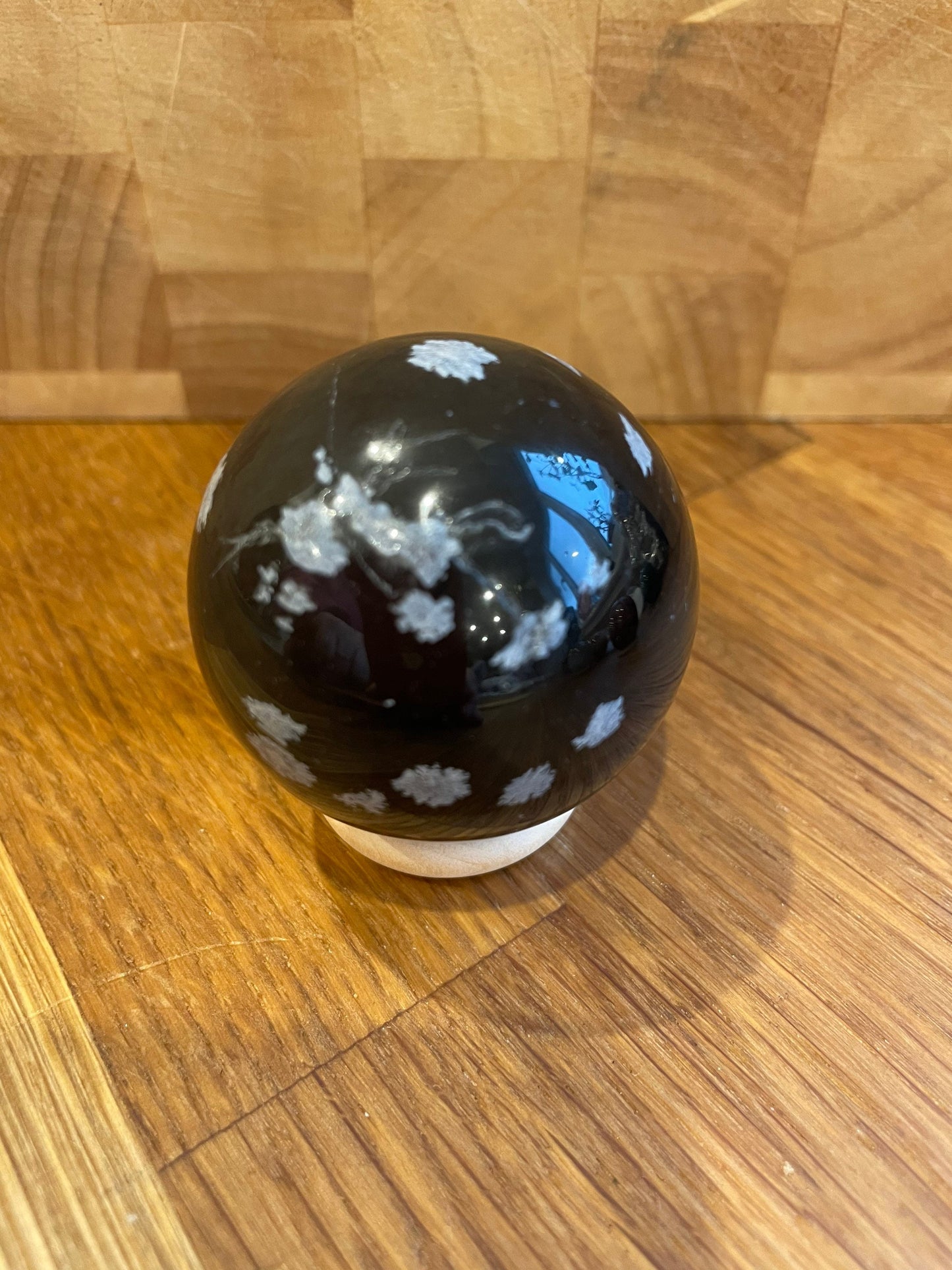 Snowflake obsidian sphere, 4.5cm