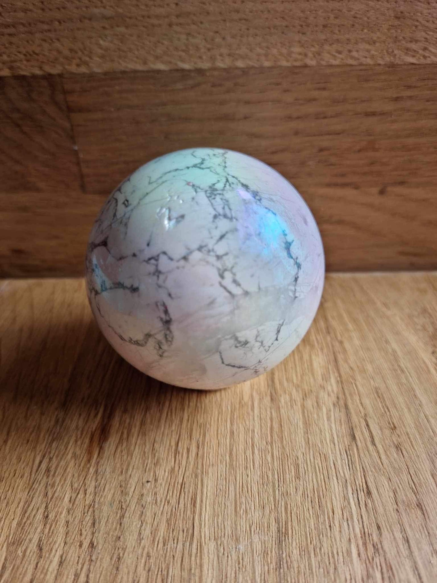 White howlite aura sphere, 6.1cm