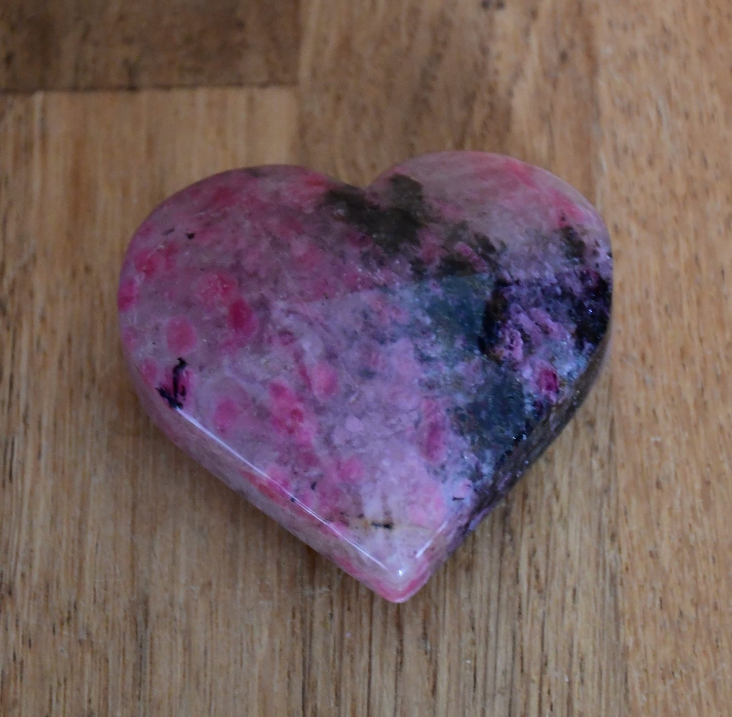 Pink and black tourmaline in quartz heart, 6 cm