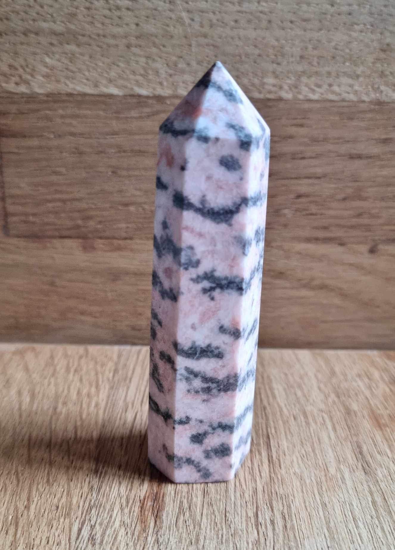 Pink zebra jasper point, 8.44cm