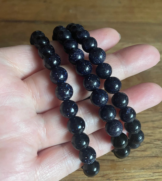 Blue goldstone 8mm bead bracelet