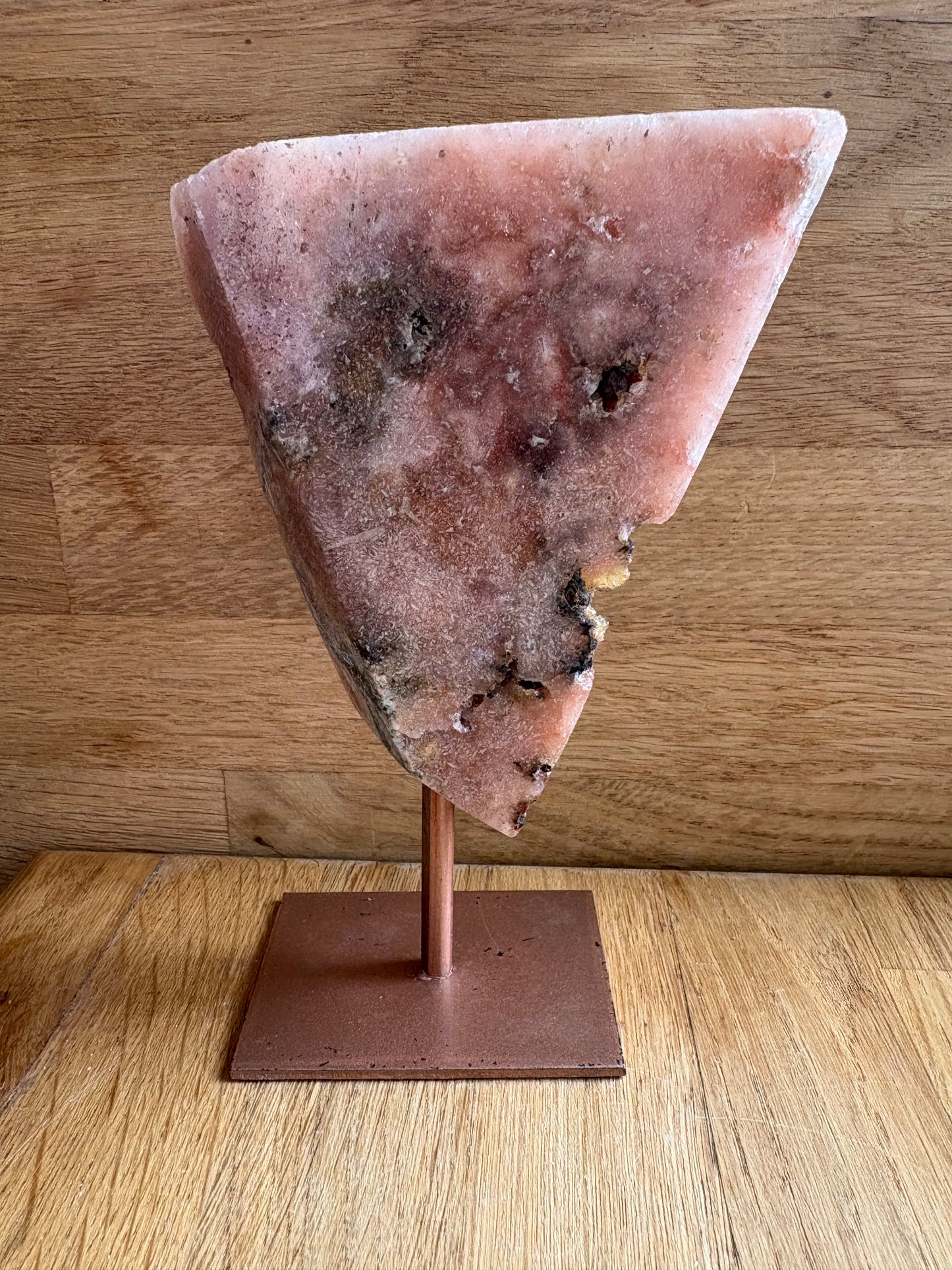 Pink amethyst on stand