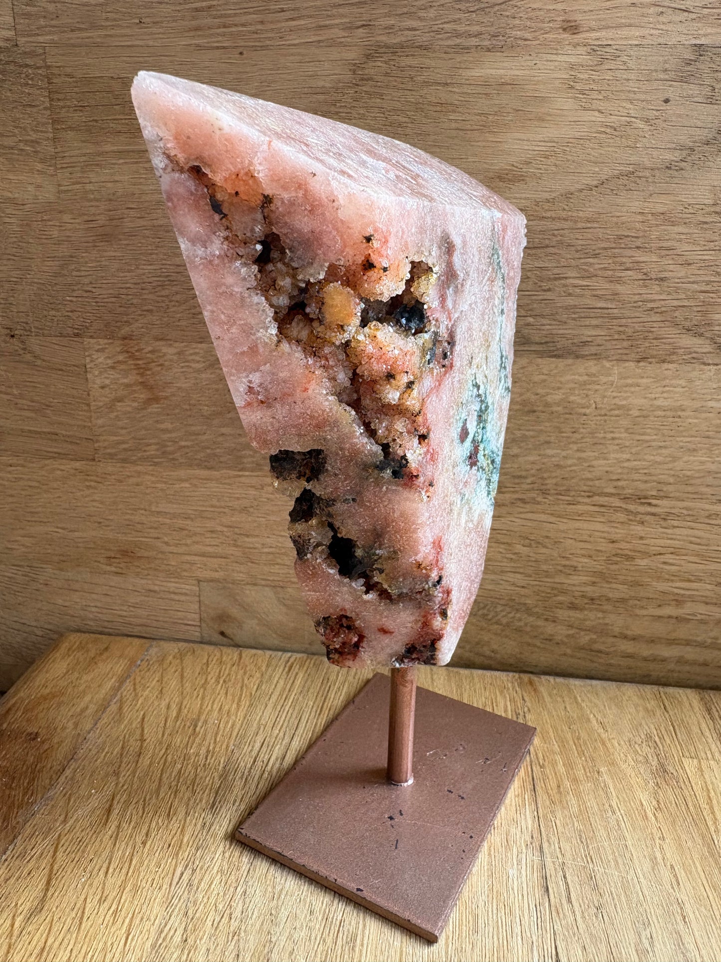 Pink amethyst on stand
