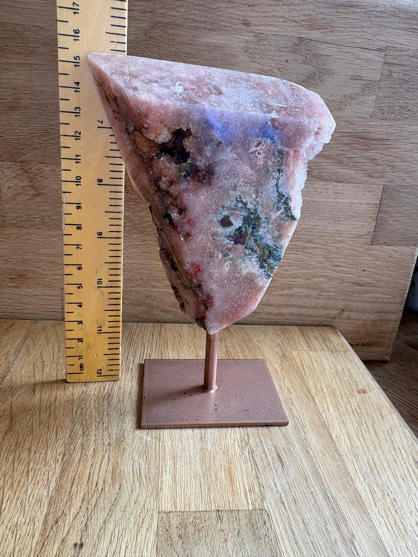 Pink amethyst on stand