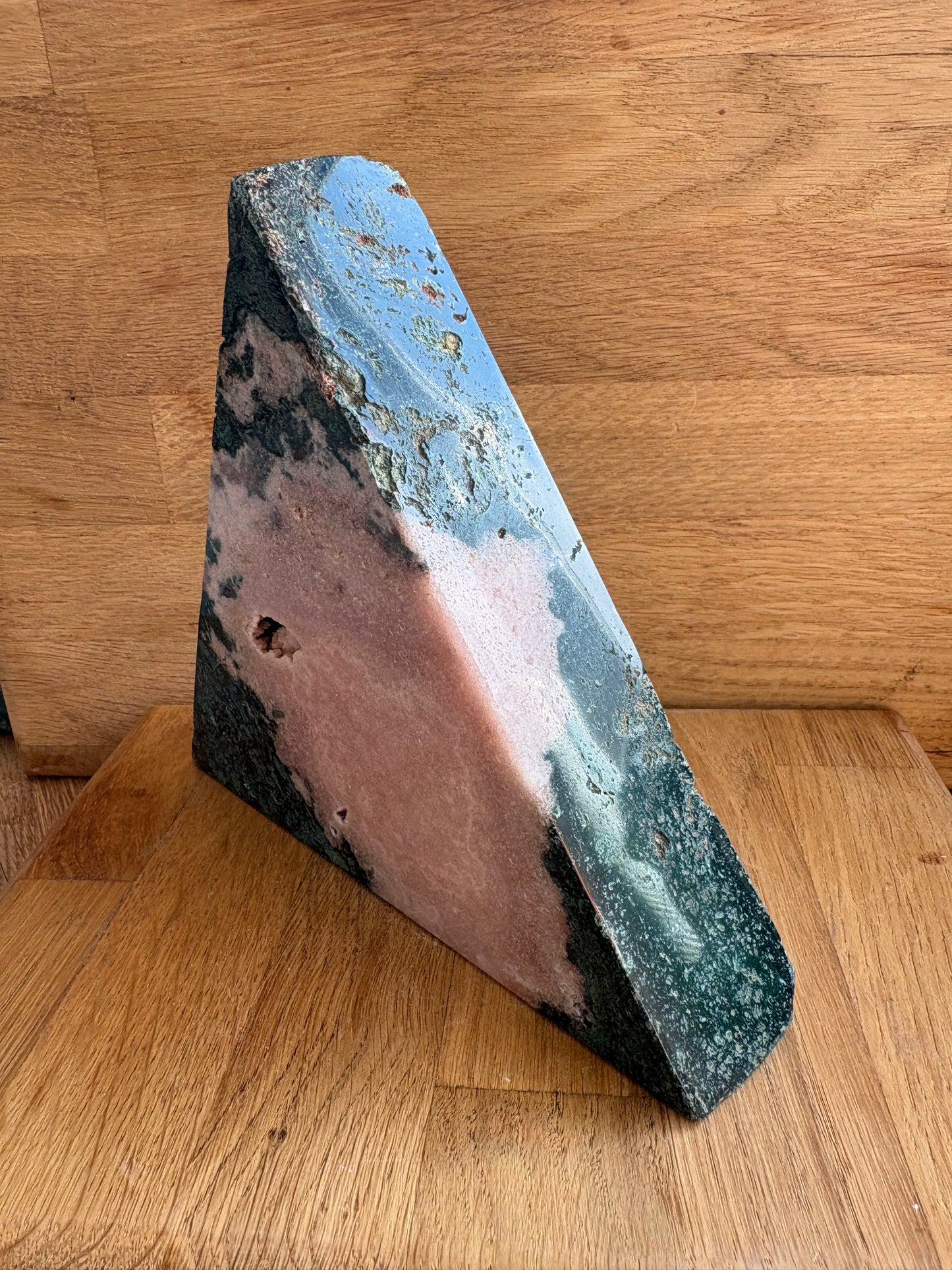 Pink amethyst & moss agate triangle
