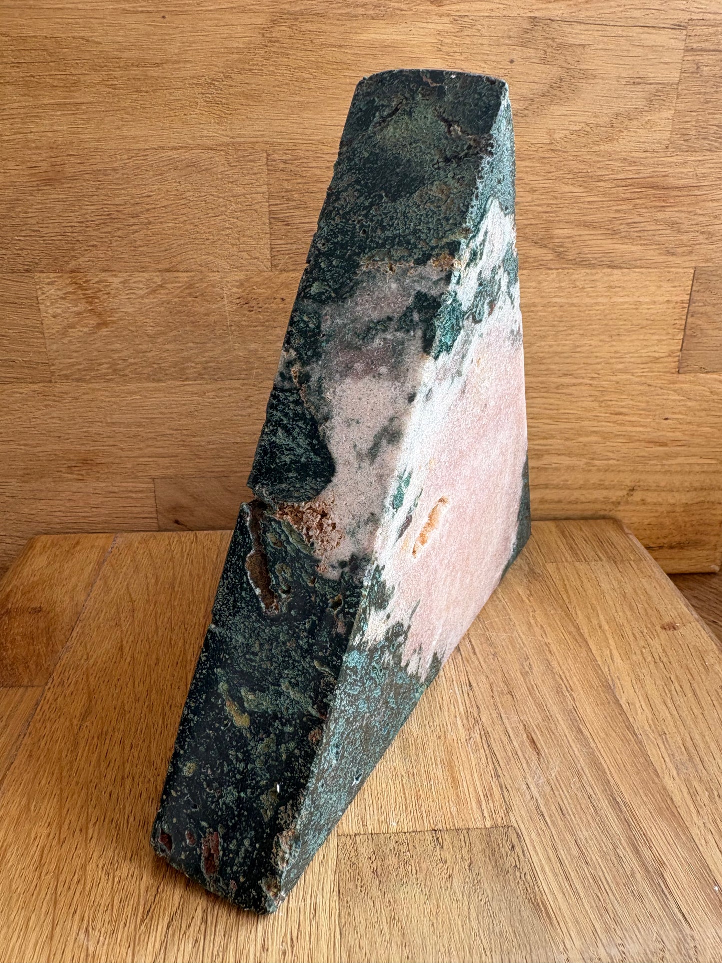Pink amethyst & moss agate triangle