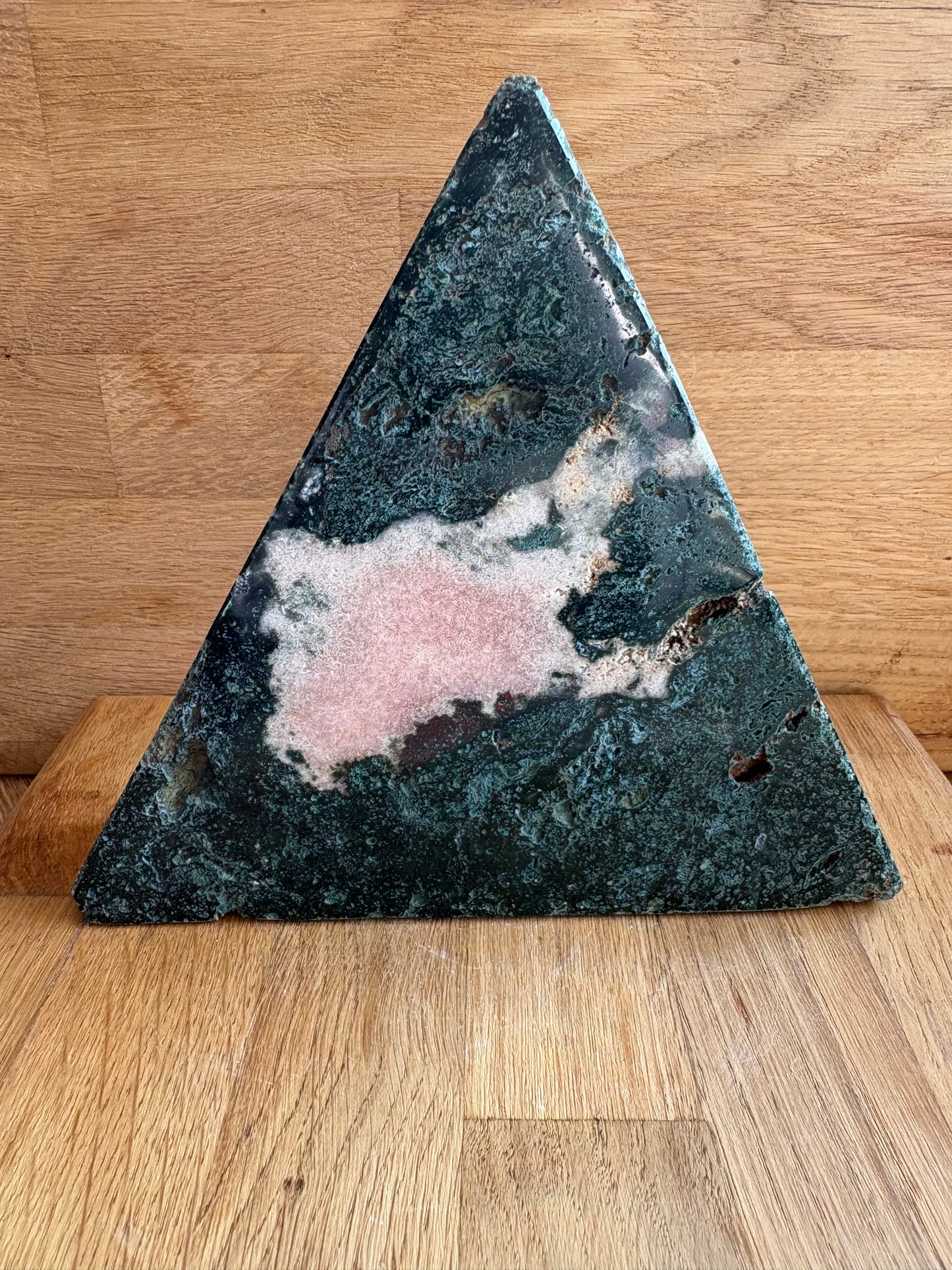 Pink amethyst & moss agate triangle