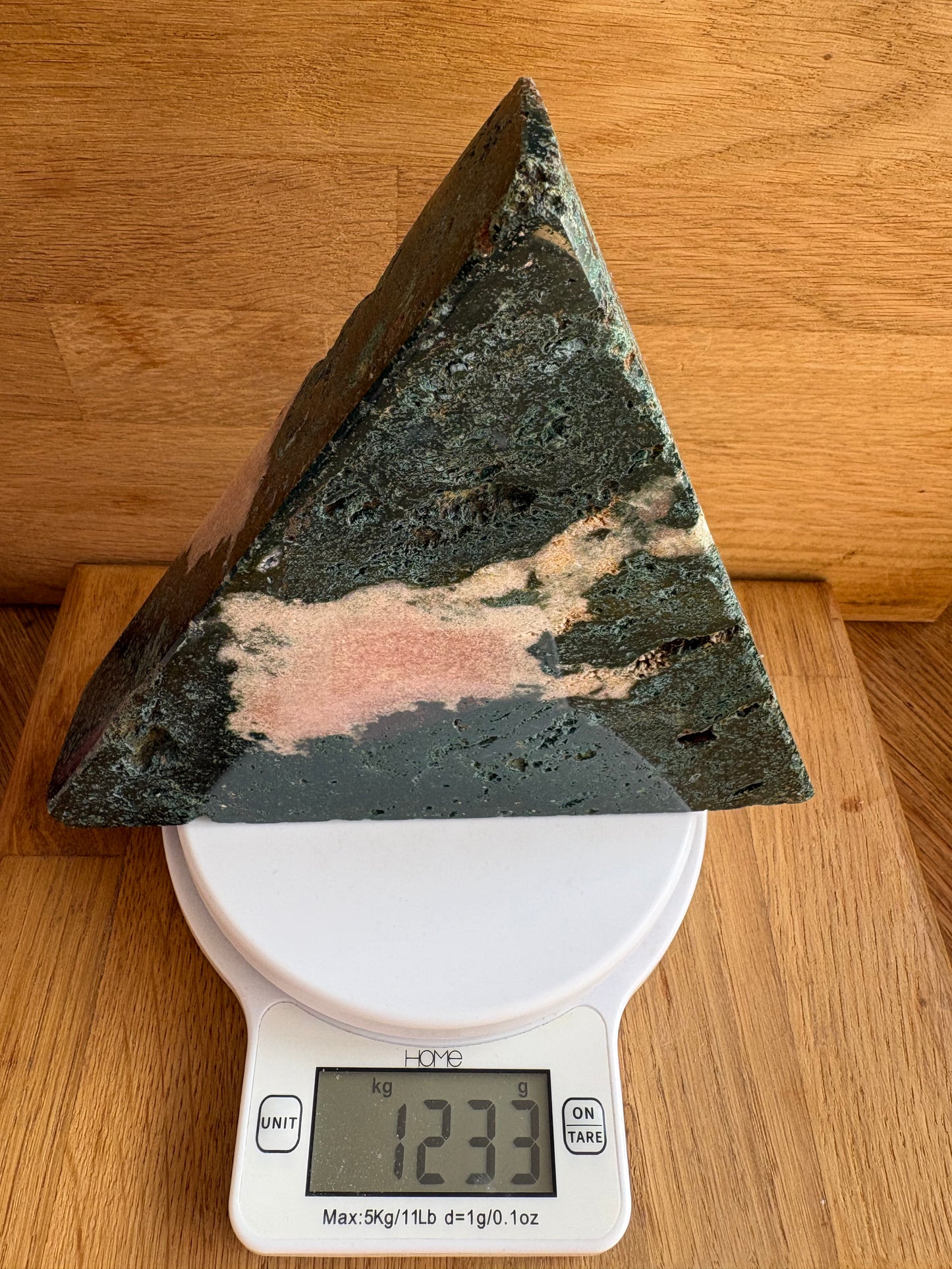 Pink amethyst & moss agate triangle