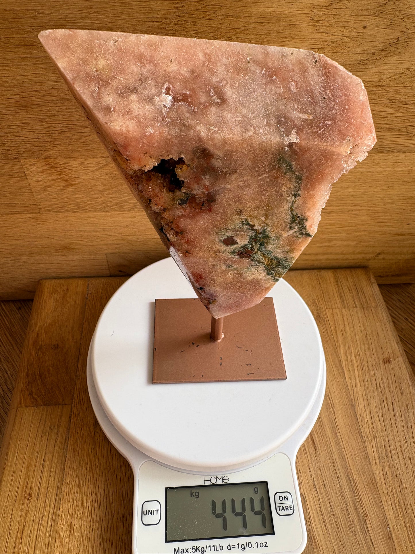 Pink amethyst on stand