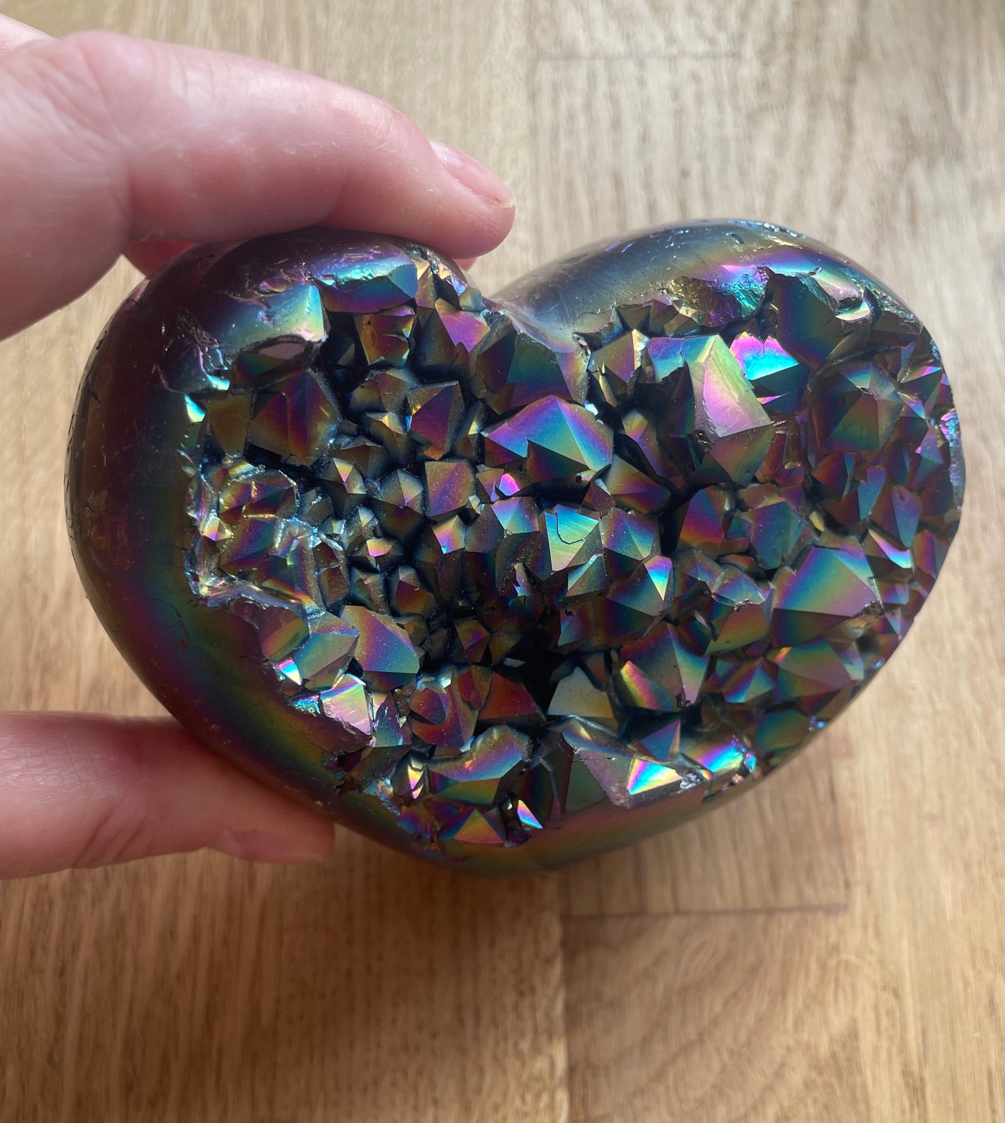 Titanium amethyst quartz heart, 101mm x 75mm