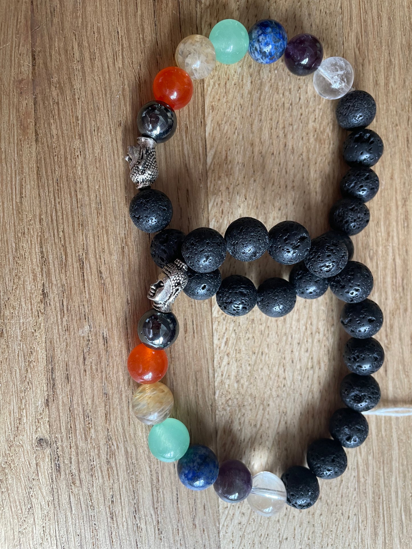 8mm chakra and lava bead bracelet