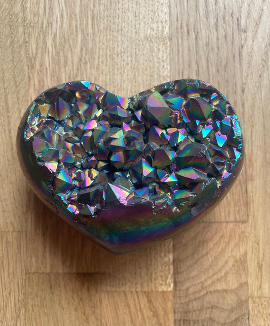 Titanium amethyst quartz heart, 101mm x 75mm