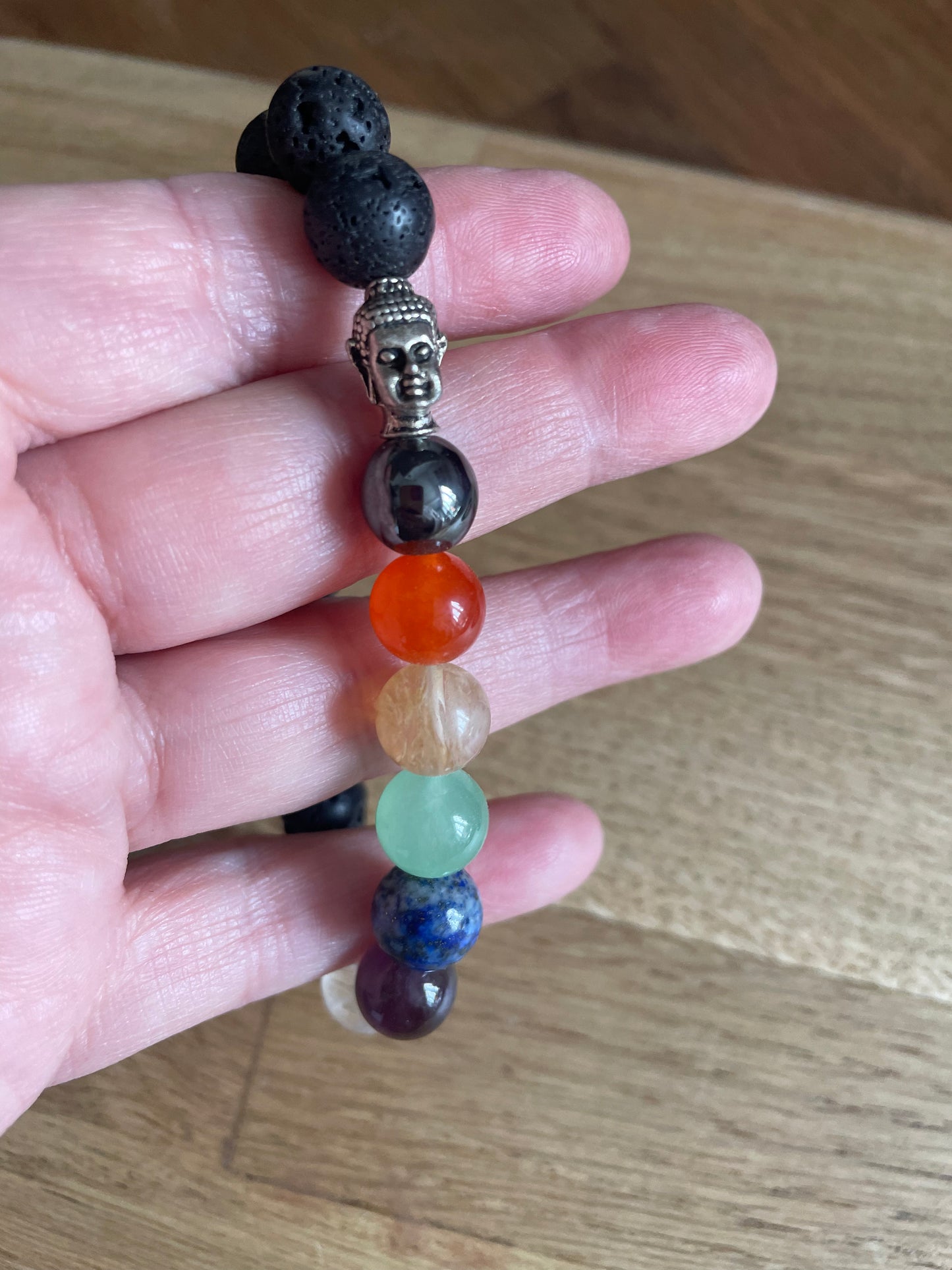 8mm chakra and lava bead bracelet