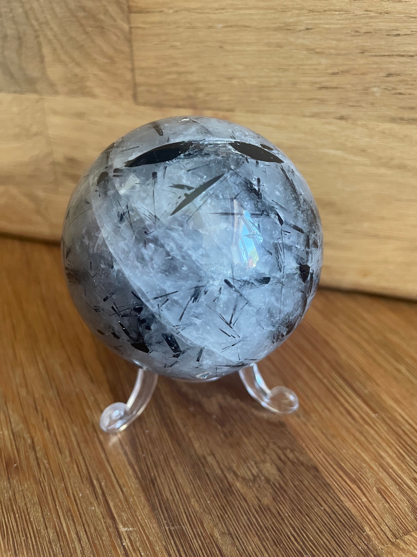 Tourmaline in quartz sphere, 6.45cm