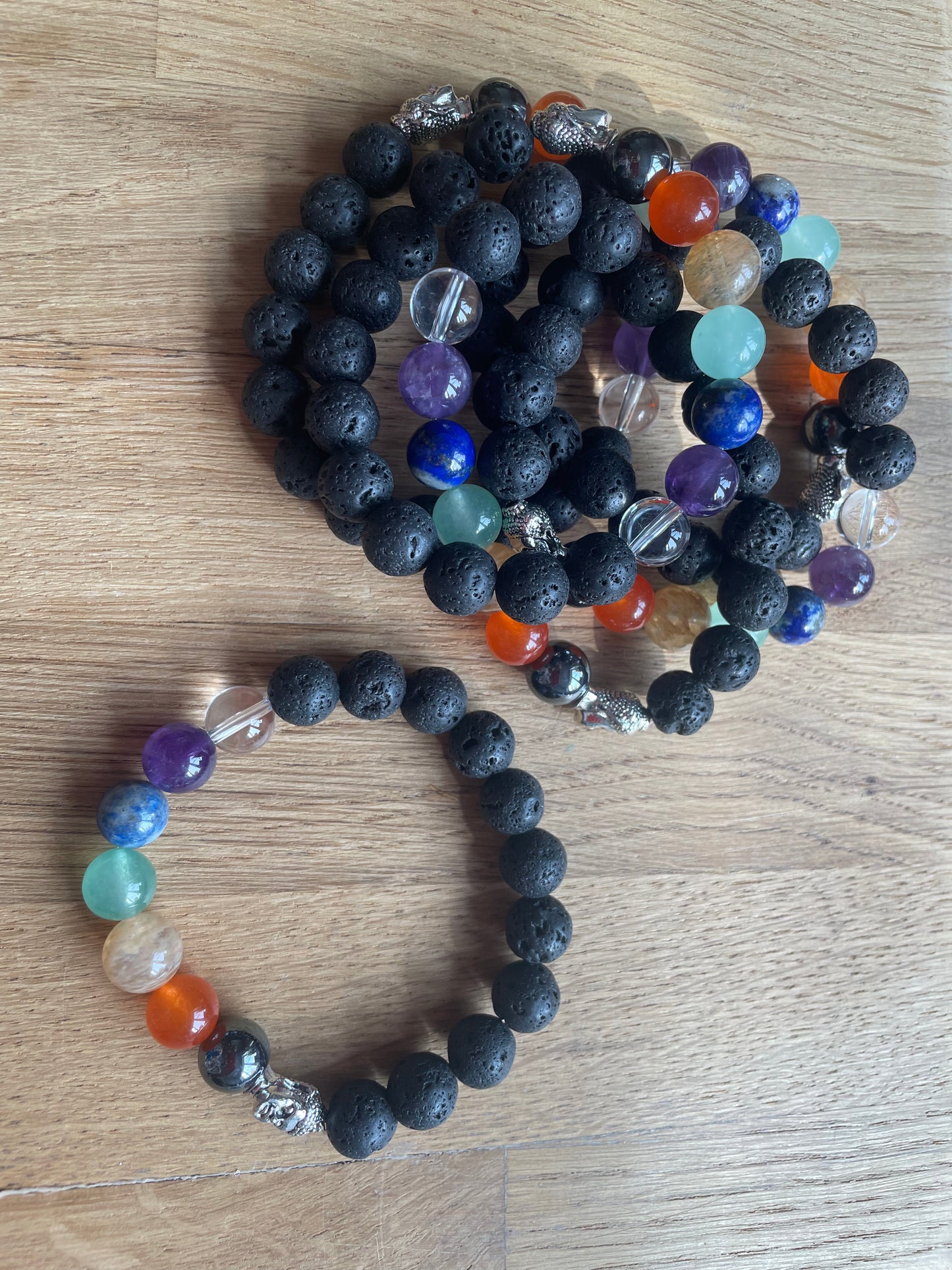 Chakra and lava bead 8mm bracelet