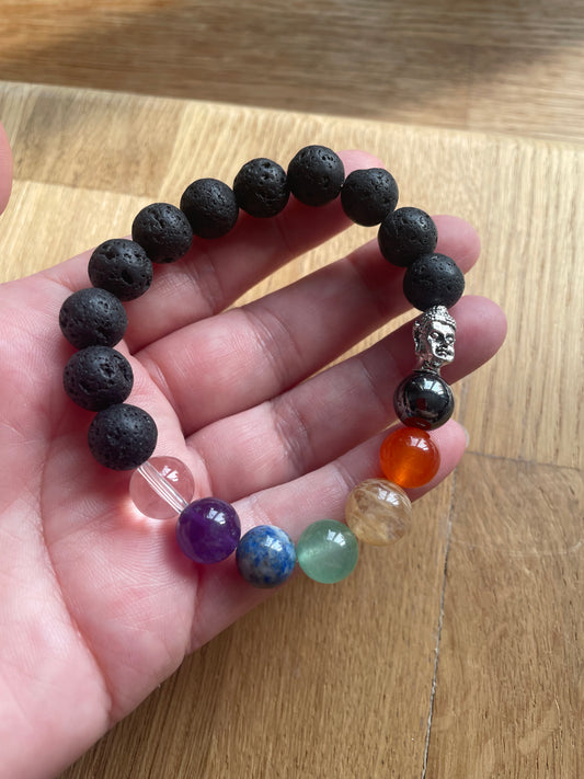 Chakra and lava bead 8mm bracelet