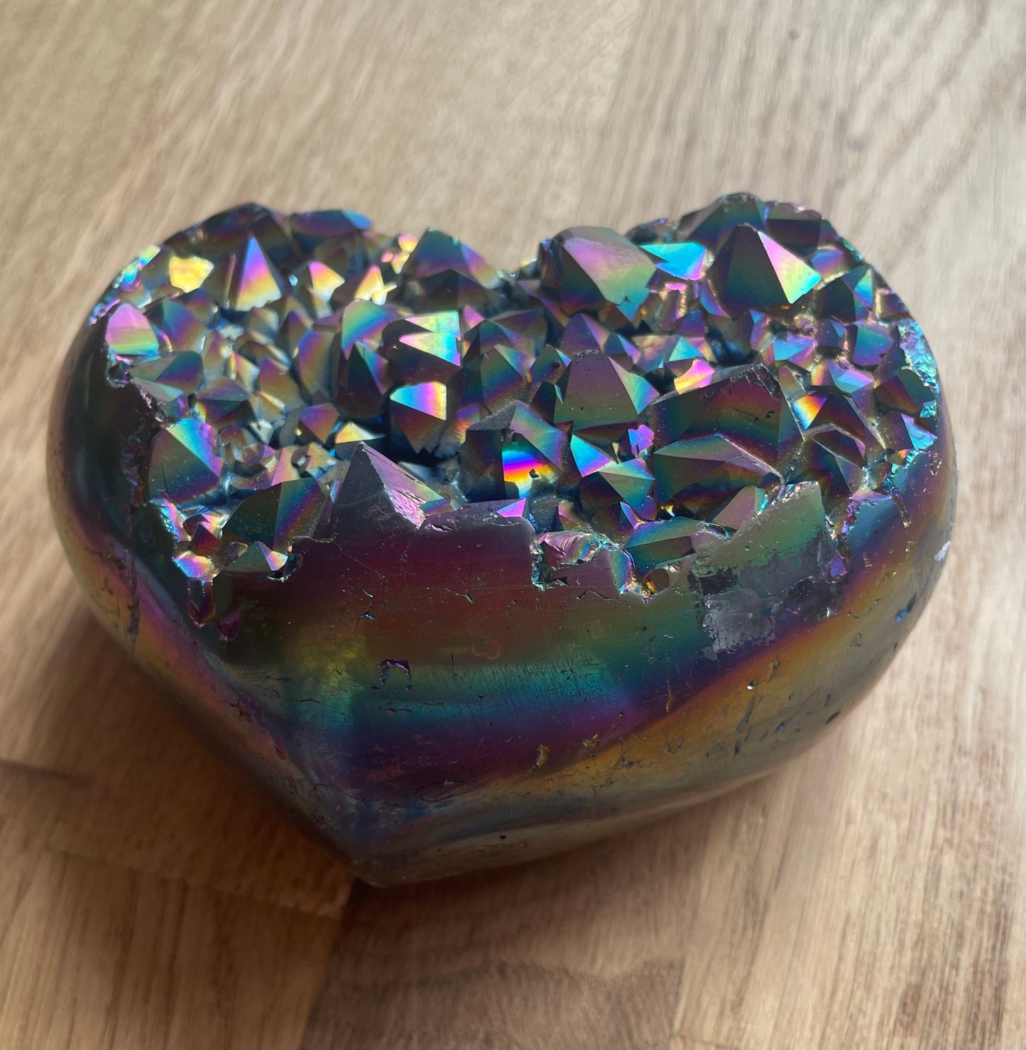 Titanium amethyst quartz heart, 101mm x 75mm