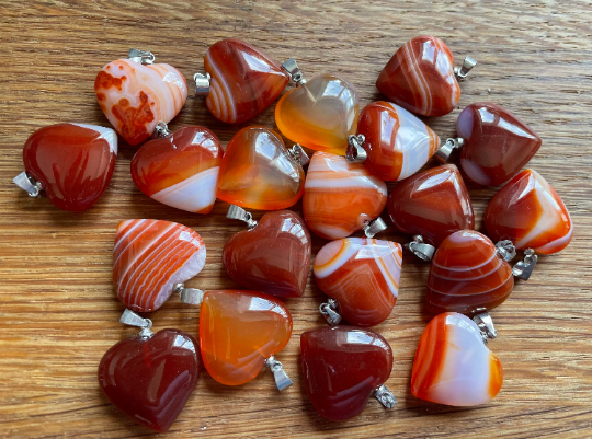 Banded red agate heart pendant