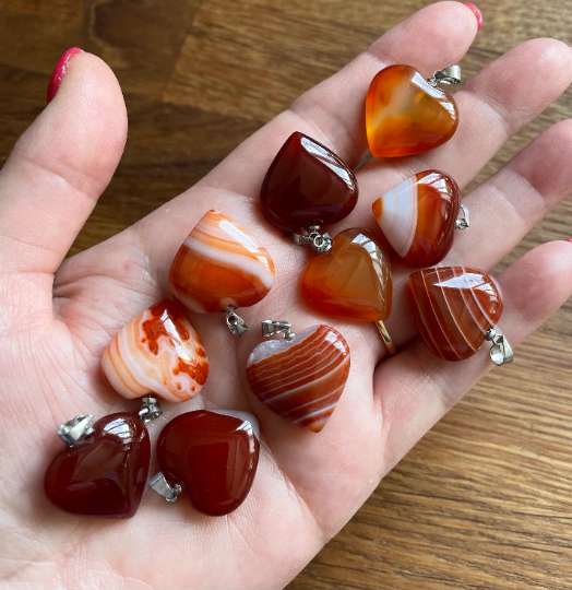 Banded red agate heart pendant