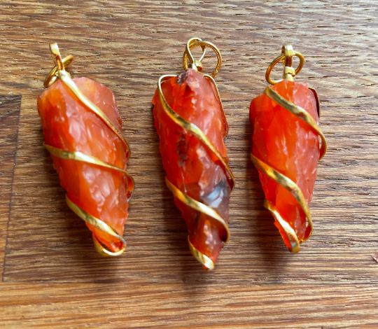 Raw carnelian wire wrapped