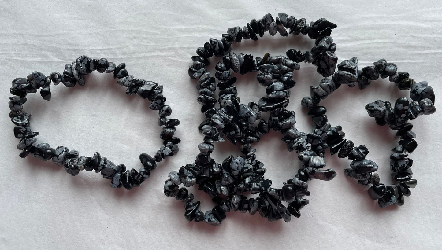 Snowflake obsidian chip bracelets