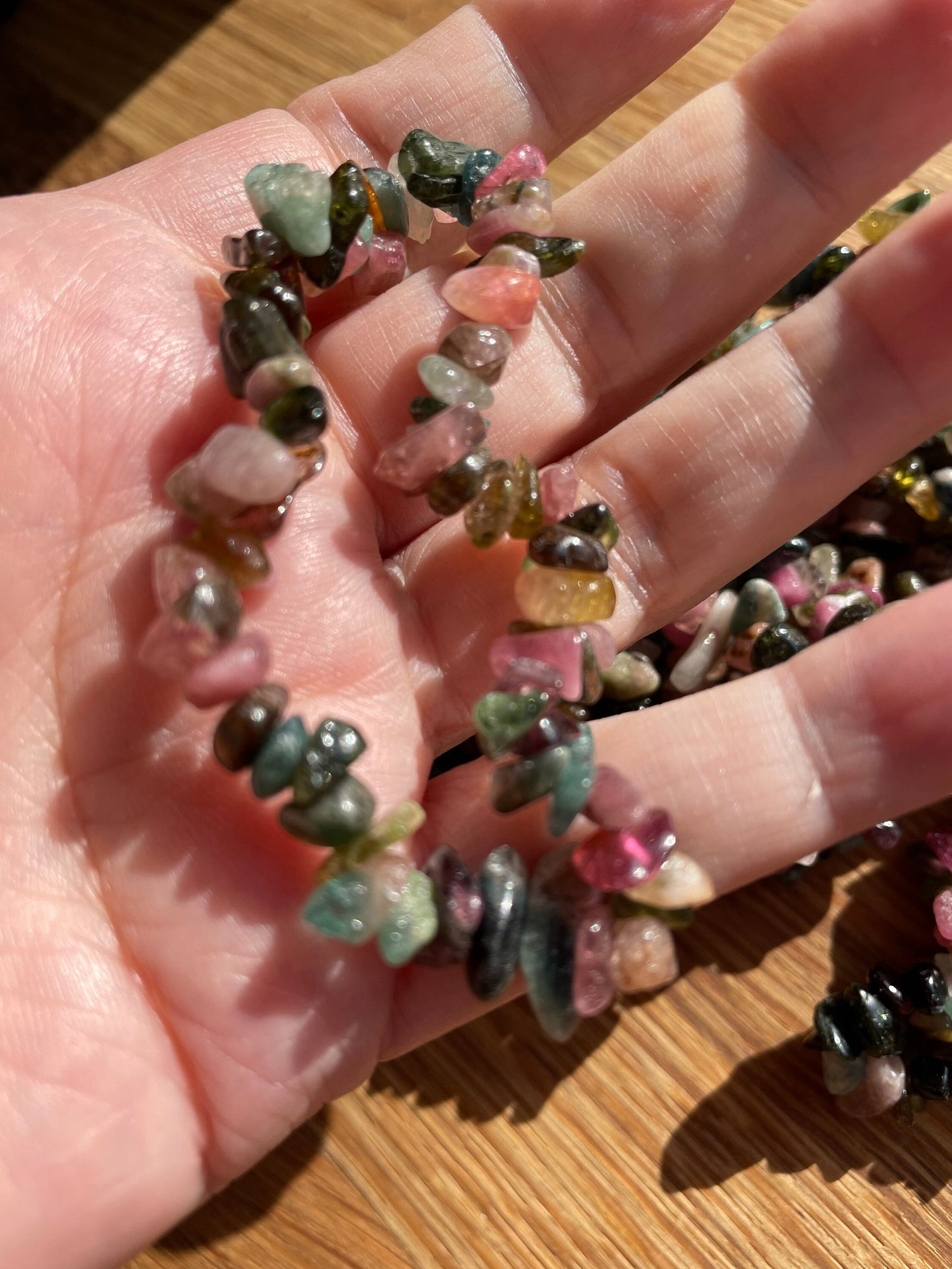 Watermelon tourmaline chip bracelet