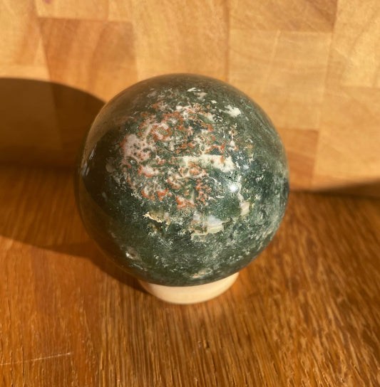 Moss agate sphere, 5.3cm