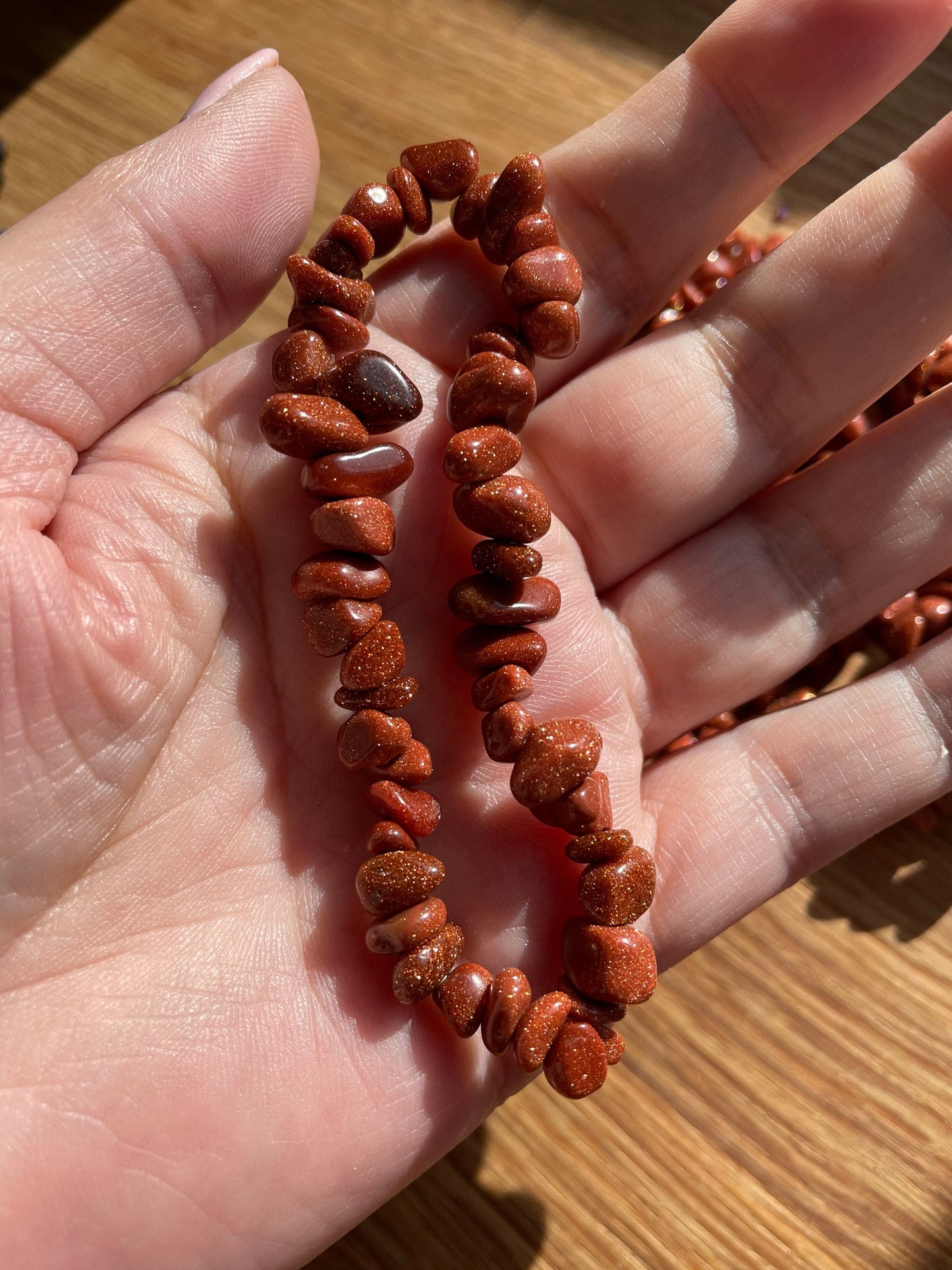 Goldstone chip bracelet