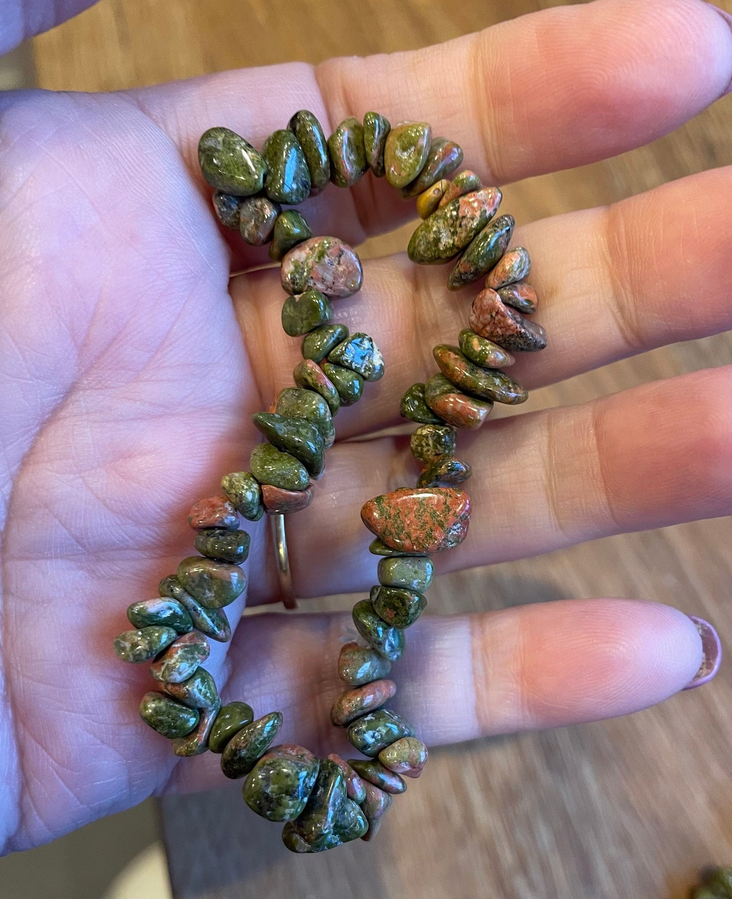 Unakite chip bracelet