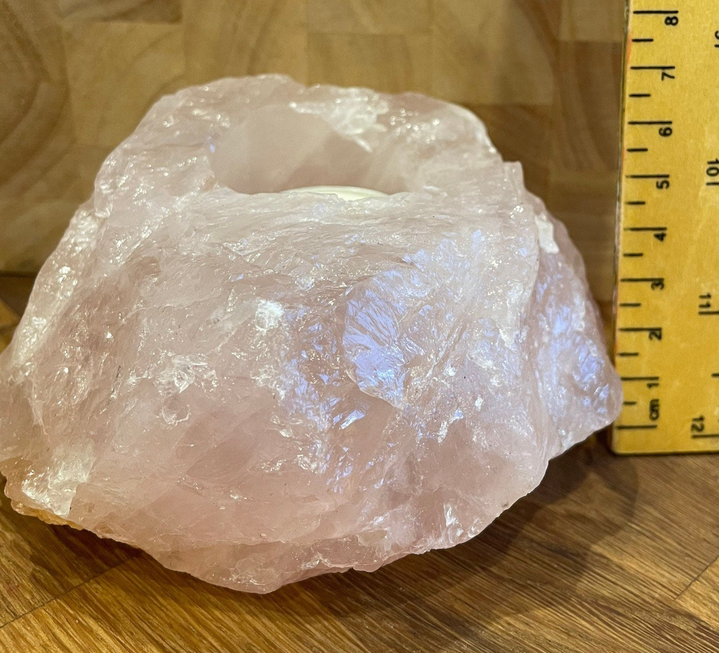 Rose quartz tea light holder