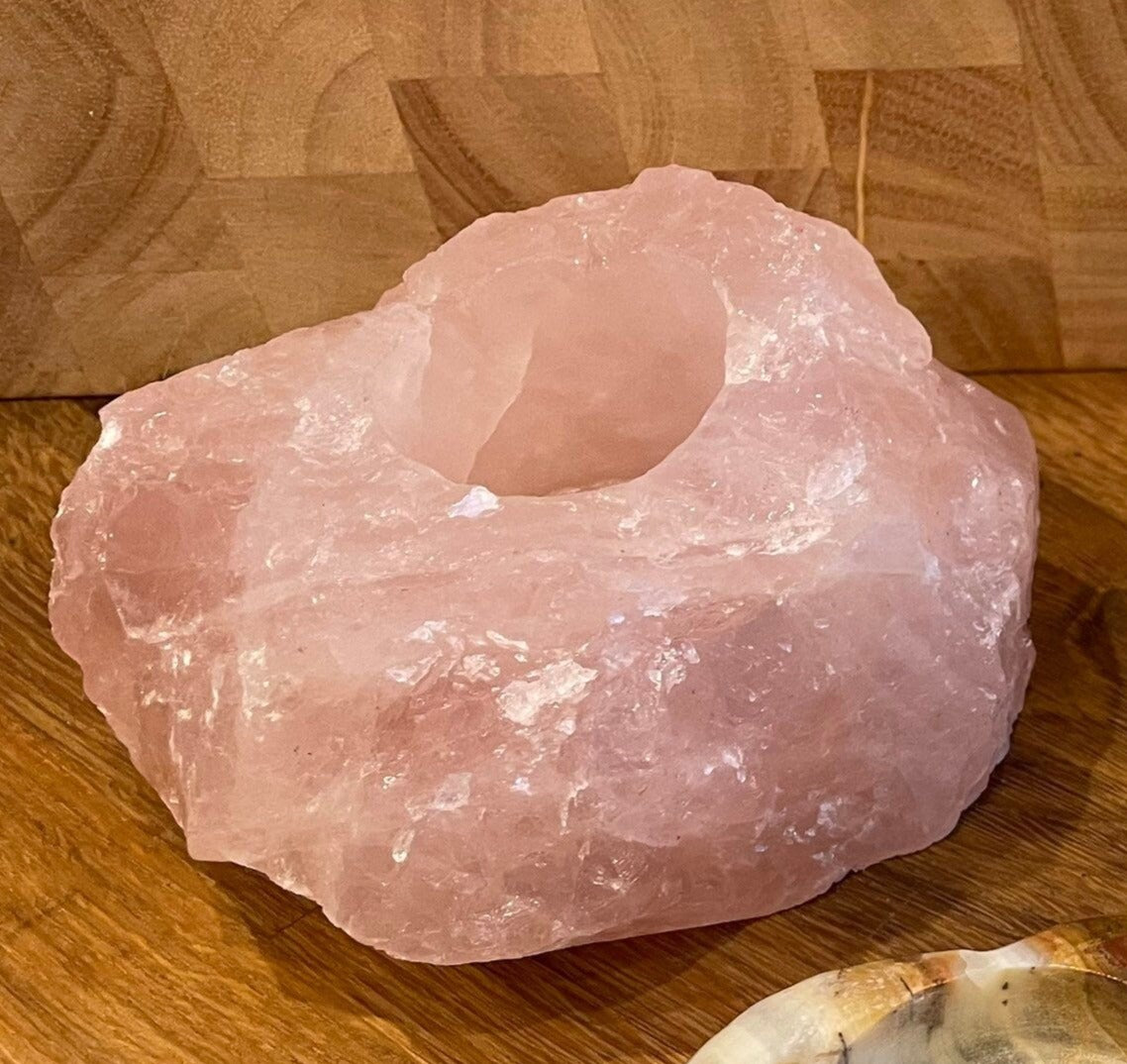 Rose quartz tea light holder