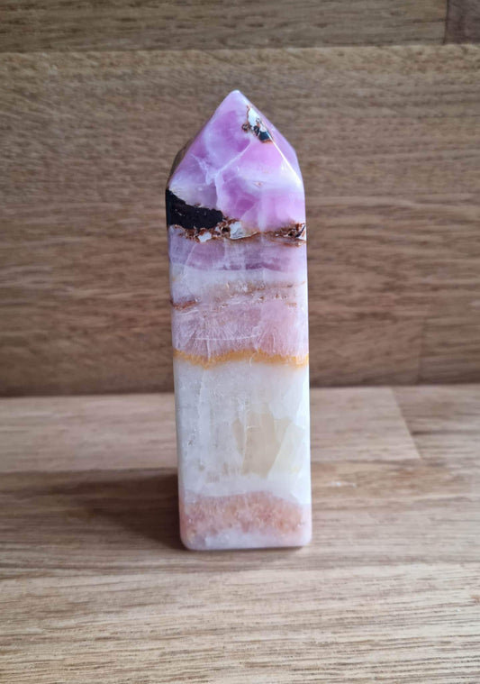 Pink aragonite point, 10.1cm