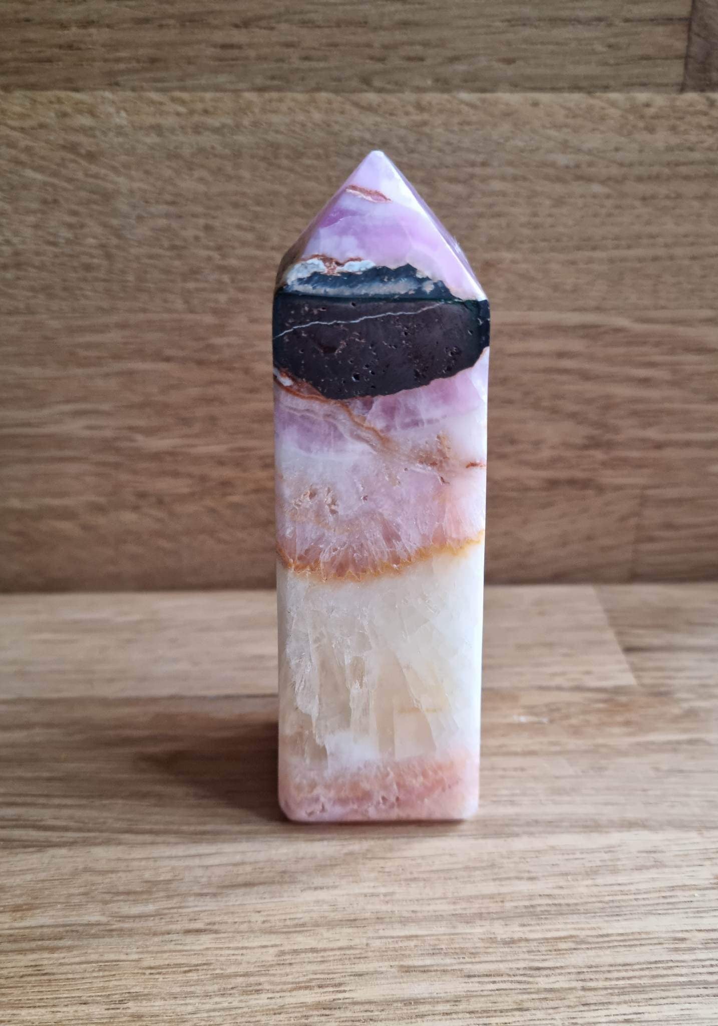 Pink aragonite point, 10.1cm